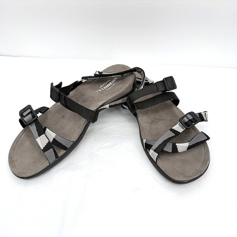 Merrell Terran Bracken Sandals Black Grey Strappy‎ Hiking Gorpcore Comfort Sz 8